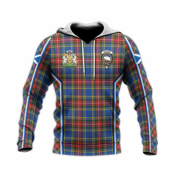 Bethune Tartan Crest Knitted Hoodie Scotland Coat of Arm Flag Style