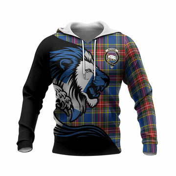 Bethune Tartan Crest Knitted Hoodie Scottish Golden Lions Wave Flow