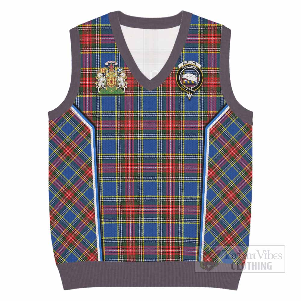 Bethune Tartan Crest Knitted V-Neck Vest Scotland Coat of Arm Flag Style - Tartan Vibes Clothing