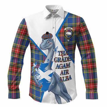 Bethune Tartan Crest Loch Ness Monster Long Sleeve Button Shirts Nessie Scottish Map Tha Gradh Agam Air Alba