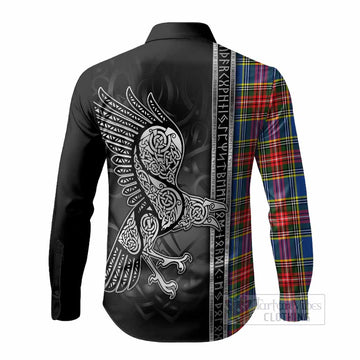 Bethune Tartan Crest Long Sleeve Button Shirts Norse Mythology Viking Odin Crow Tattoo