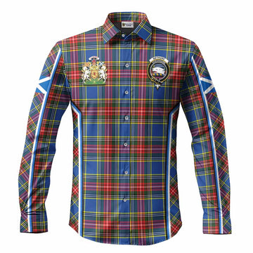 Bethune Tartan Crest Long Sleeve Button Shirts Scotland Coat of Arm Flag Style