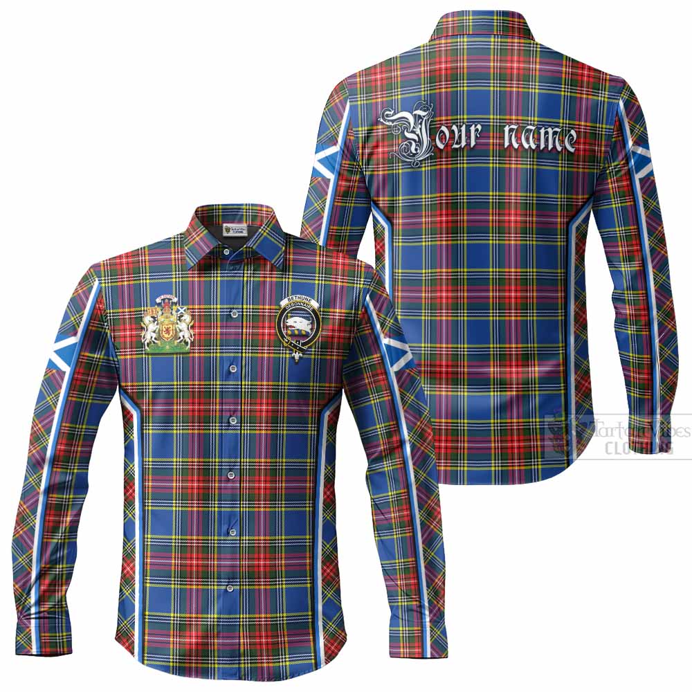 Bethune Tartan Crest Long Sleeve Button Shirts Scotland Coat of Arm Flag Style - Tartan Vibes Clothing