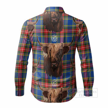 Bethune Tartan Crest Long Sleeve Button Shirts Scotland Heilan Coo Tartan Seamless Style