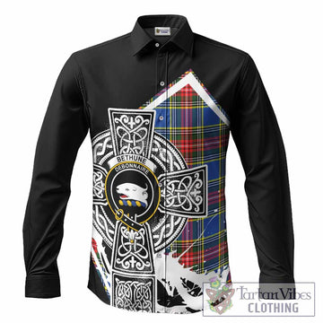 Bethune Tartan Crest Long Sleeve Button Shirts Scottish Celtic Cross Heritage