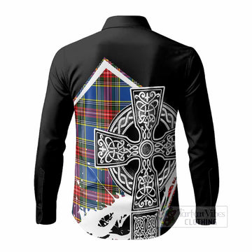 Bethune Tartan Crest Long Sleeve Button Shirts Scottish Celtic Cross Heritage