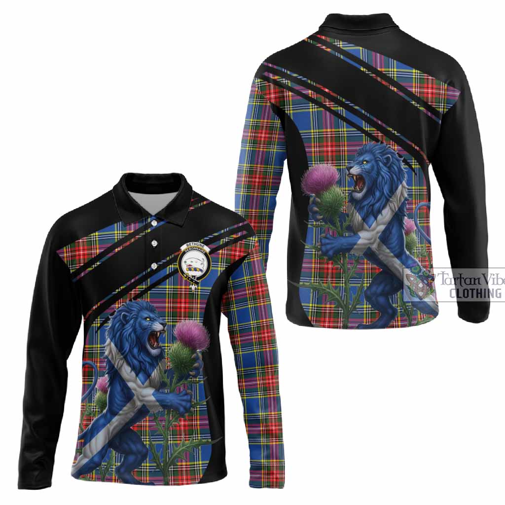 Bethune Tartan Crest Long Sleeve Button Shirts Scottish Lion Rampant Thistle