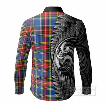Bethune Tartan Crest Long Sleeve Button Shirts With New Zealand Silver Fern Maori Koru