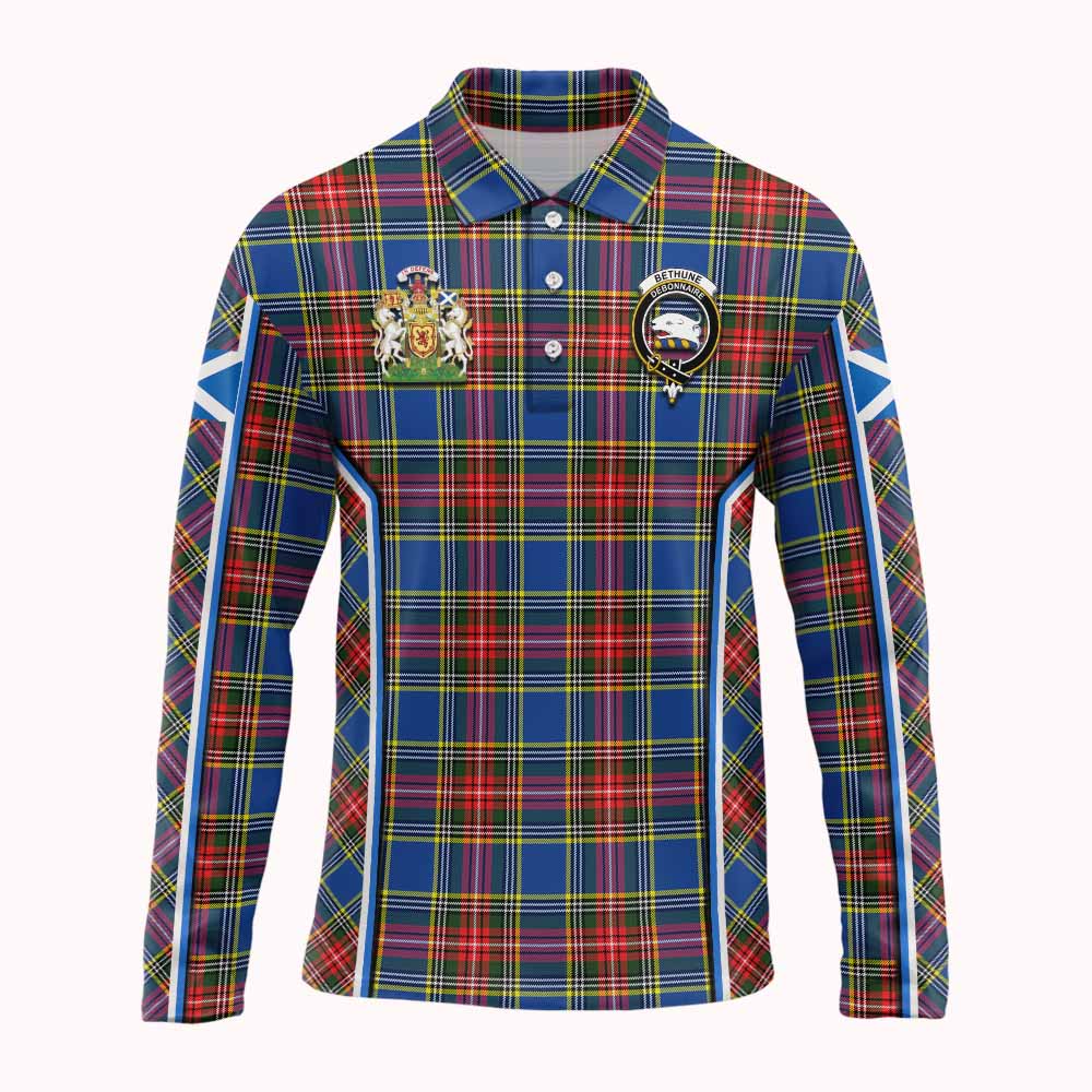 Bethune Tartan Crest Long Sleeve Polo Shirt Scotland Coat of Arm Flag Style - Tartan Vibes Clothing