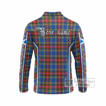 Bethune Tartan Crest Long Sleeve Polo Shirt Scotland Coat of Arm Flag Style