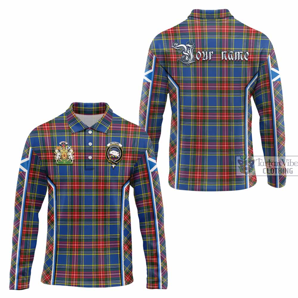 Bethune Tartan Crest Long Sleeve Polo Shirt Scotland Coat of Arm Flag Style - Tartan Vibes Clothing
