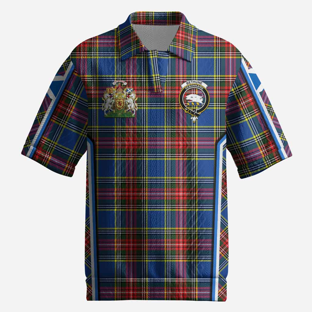 Bethune Tartan Crest Men’s Polo Sweater Top Scotland Coat of Arm Flag Style