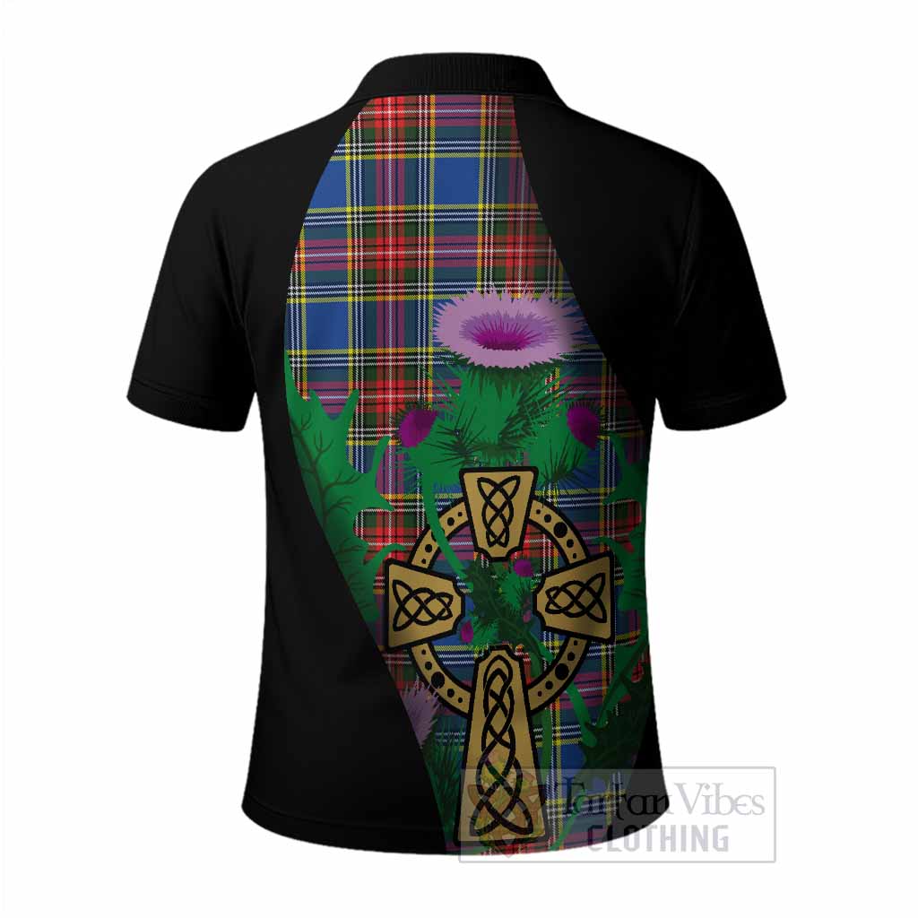 Bethune Tartan Crest Polo Shirt Celtic Cross Thistle Flowers