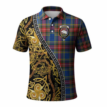 Bethune Tartan Crest Polo Shirt Celtic Knot and Triple Trickle Spiral Symbols