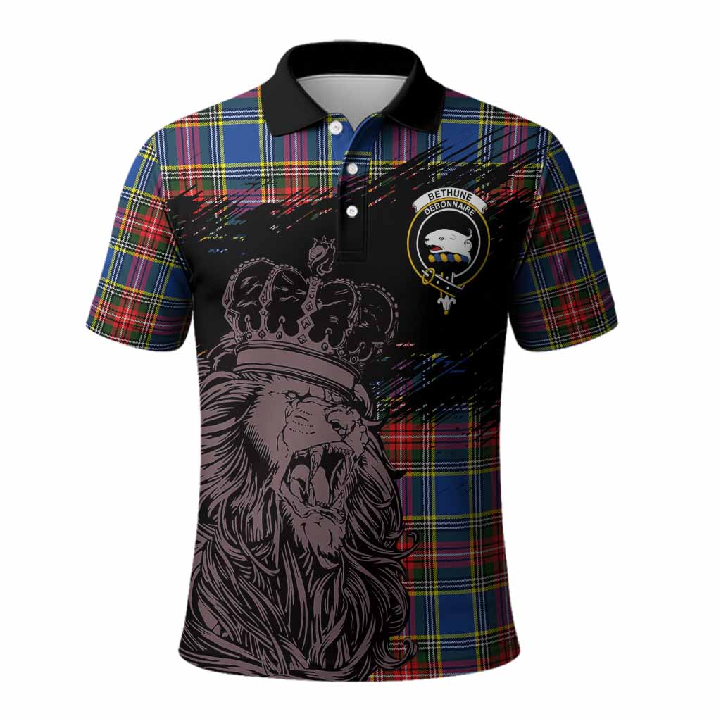 Bethune Tartan Crest Polo Shirt Crowned Lion Heritage Style