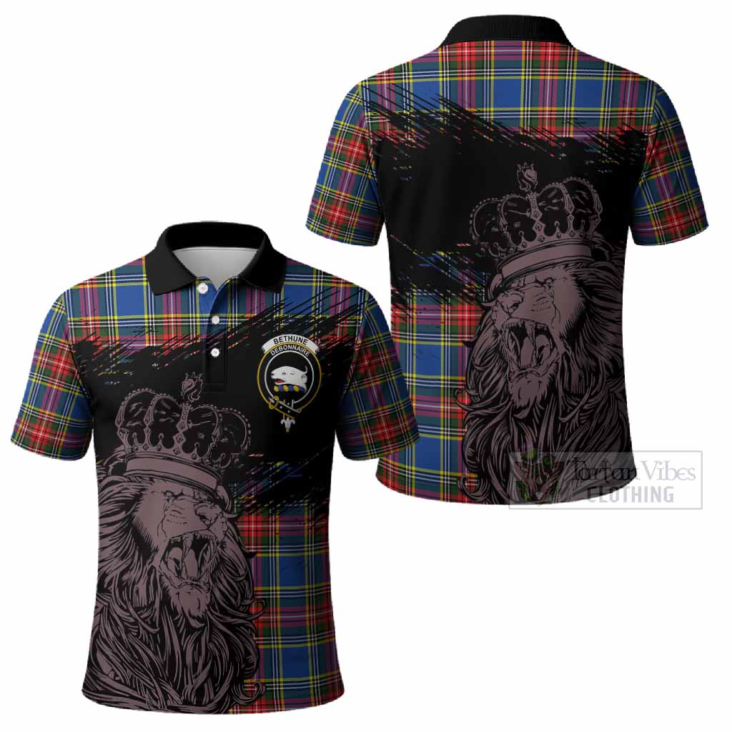 Bethune Tartan Crest Polo Shirt Crowned Lion Heritage Style