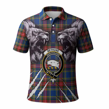 Bethune Tartan Crest Polo Shirt Ferocious Lion Style