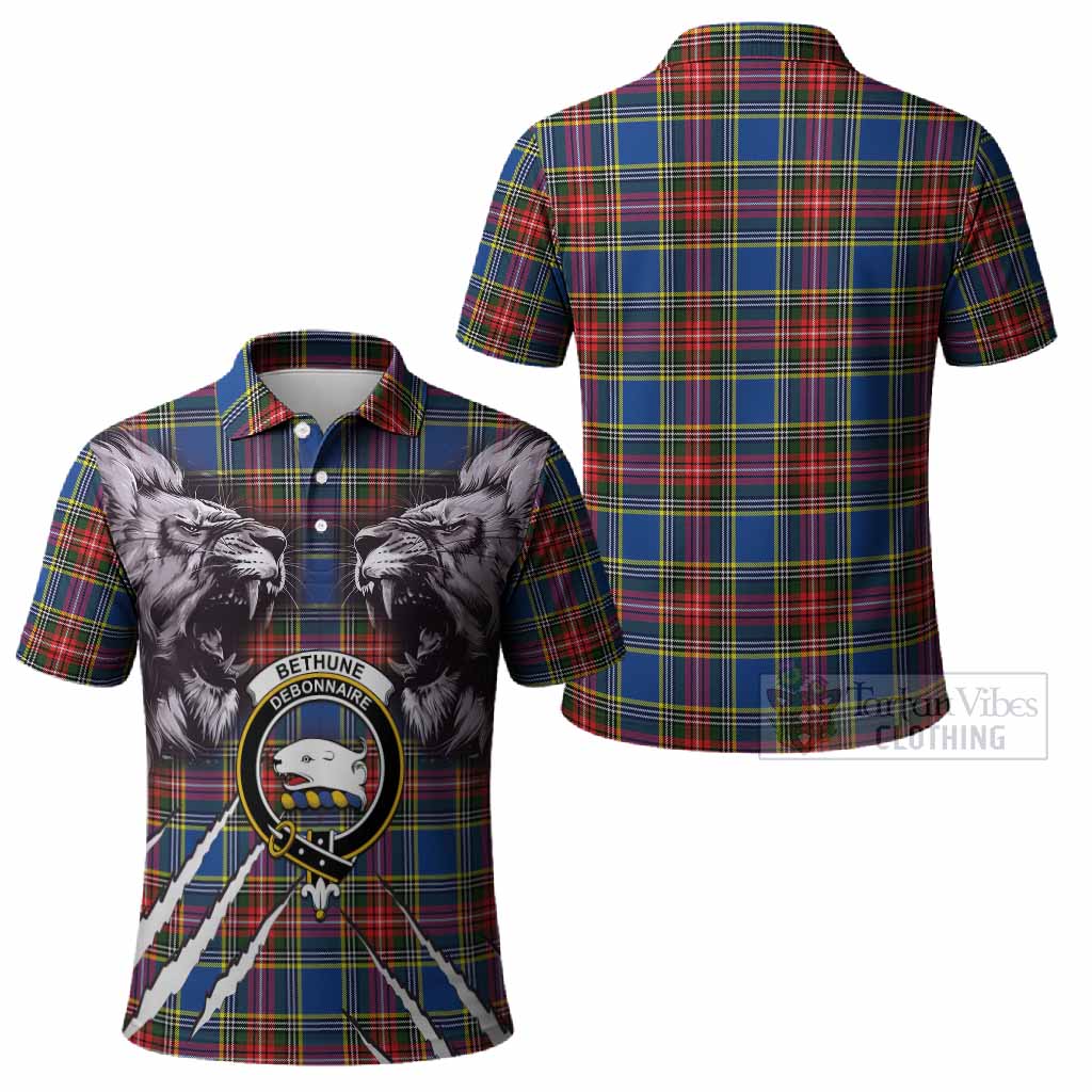 Bethune Tartan Crest Polo Shirt Ferocious Lion Style