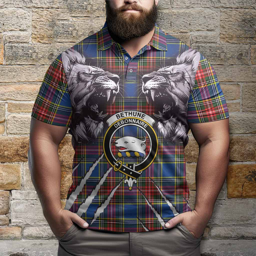 Bethune Tartan Crest Polo Shirt Ferocious Lion Style