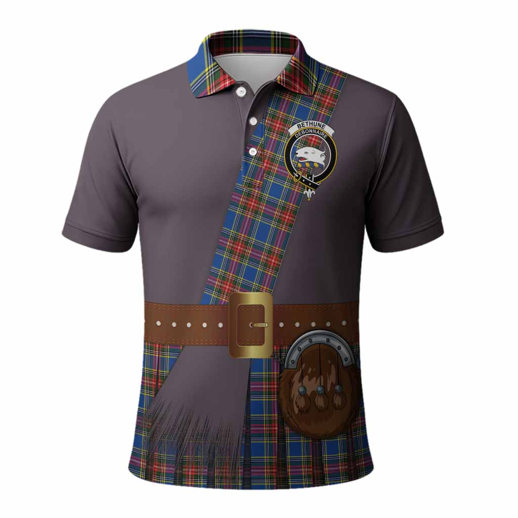 Bethune Tartan Crest Polo Shirt Kilt Costume Style