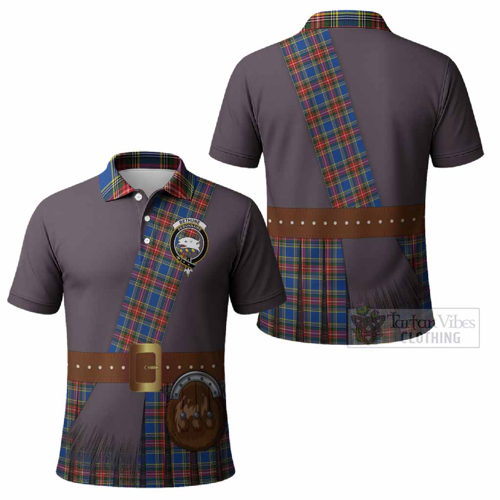Bethune Tartan Crest Polo Shirt Kilt Costume Style