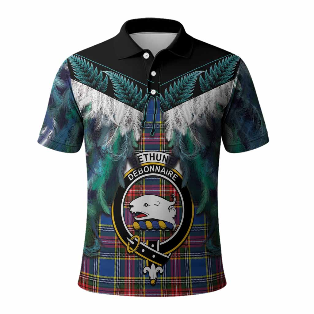 Bethune Tartan Crest Polo Shirt New Zealand Maori Korowai Cloak