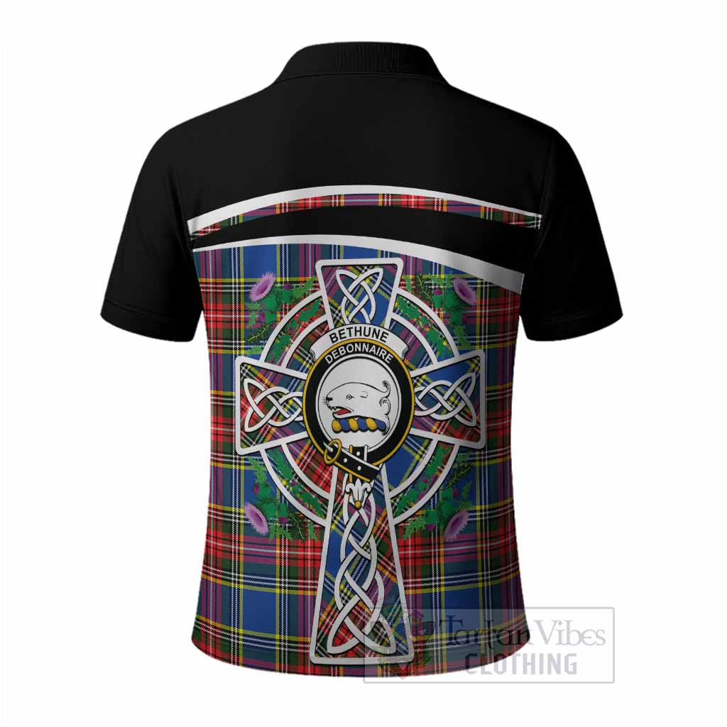 Bethune Tartan Crest Polo Shirt Scottish Thistle Celtic Cross Alba Gu Brath