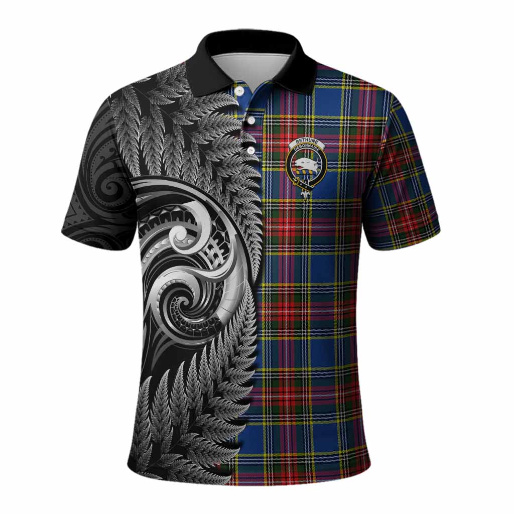 Bethune Tartan Crest Polo Shirt With New Zealand Silver Fern Maori Koru
