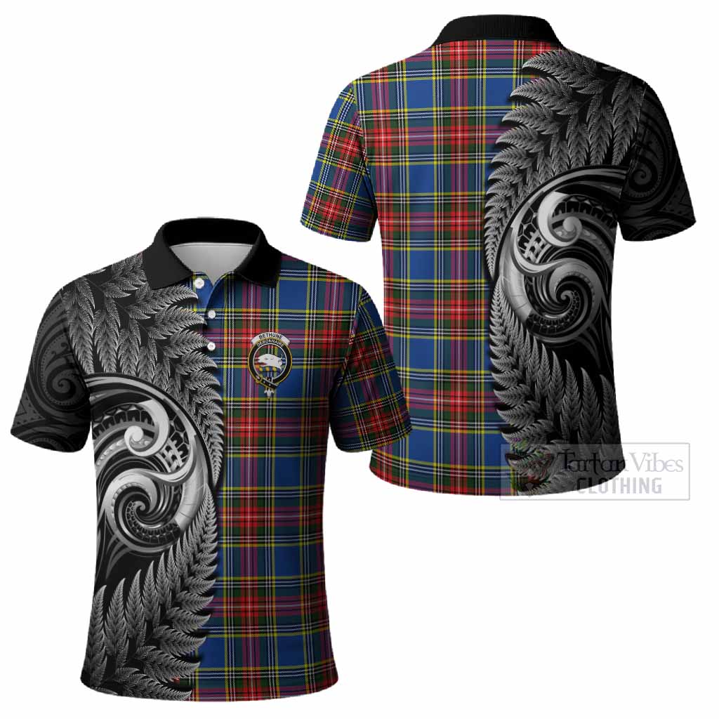 Bethune Tartan Crest Polo Shirt With New Zealand Silver Fern Maori Koru
