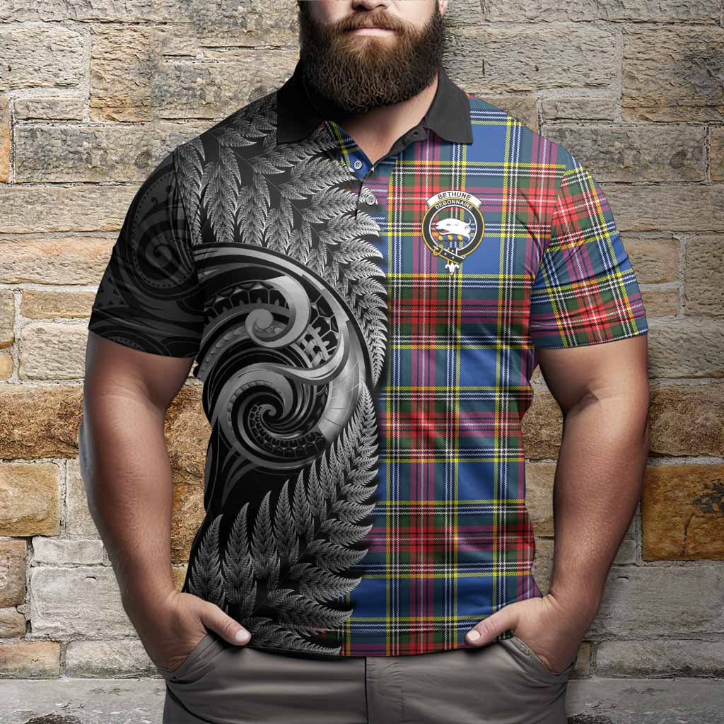 Bethune Tartan Crest Polo Shirt With New Zealand Silver Fern Maori Koru