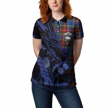 Bethune Tartan Crest Scottish Women Polo Shirt Dragon and Thistle