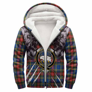 Bethune Tartan Crest Sherpa Hoodie Ferocious Lion Style