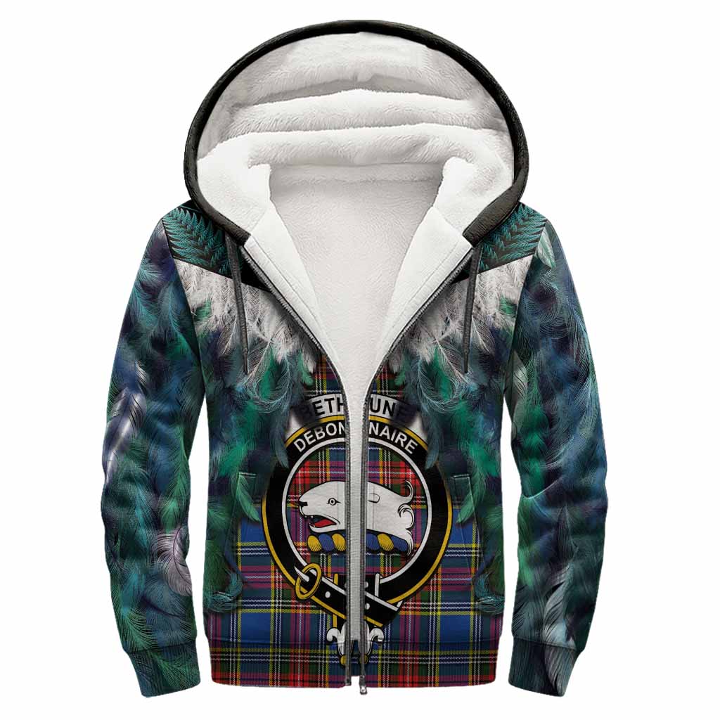 Bethune Tartan Crest Sherpa Hoodie New Zealand Maori Korowai Cloak