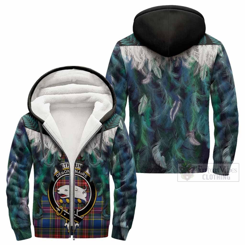 Bethune Tartan Crest Sherpa Hoodie New Zealand Maori Korowai Cloak