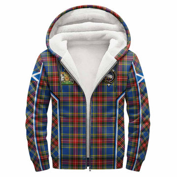 Bethune Tartan Crest Sherpa Hoodie Scotland Coat of Arm Flag Style