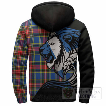 Bethune Tartan Crest Sherpa Hoodie Scottish Golden Lions Wave Flow