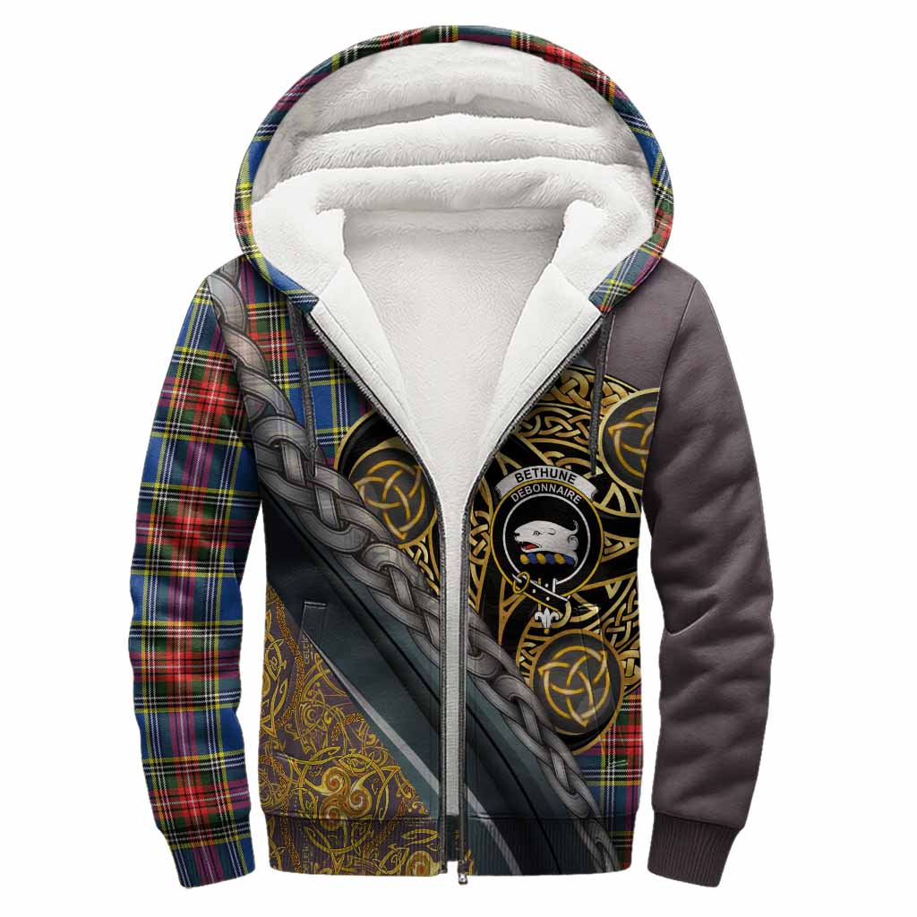 Bethune Tartan Crest Sherpa Hoodie Scottish Triskele Celtic