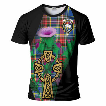 Bethune Tartan Crest T-Shirt Celtic Cross Thistle Flowers
