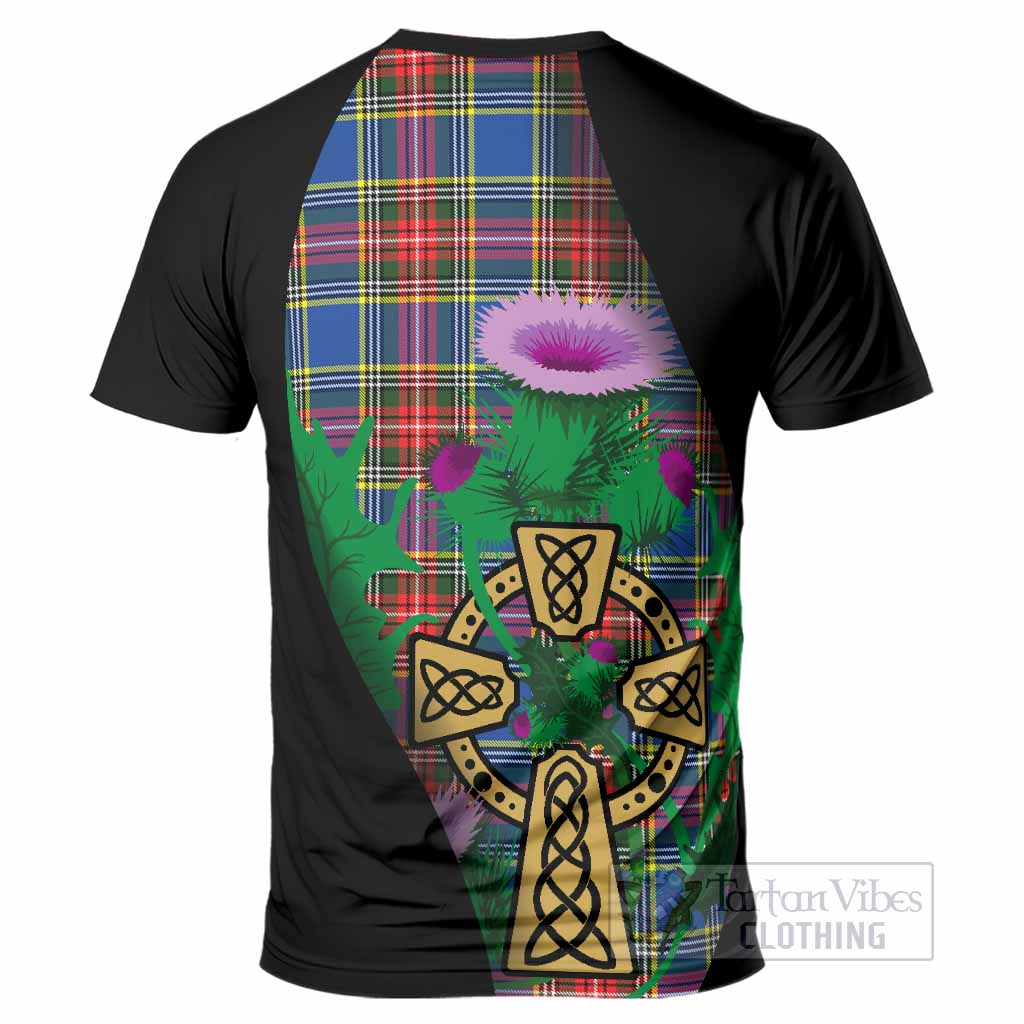 Bethune Tartan Crest T-Shirt Celtic Cross Thistle Flowers