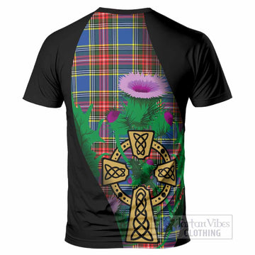Bethune Tartan Crest T-Shirt Celtic Cross Thistle Flowers