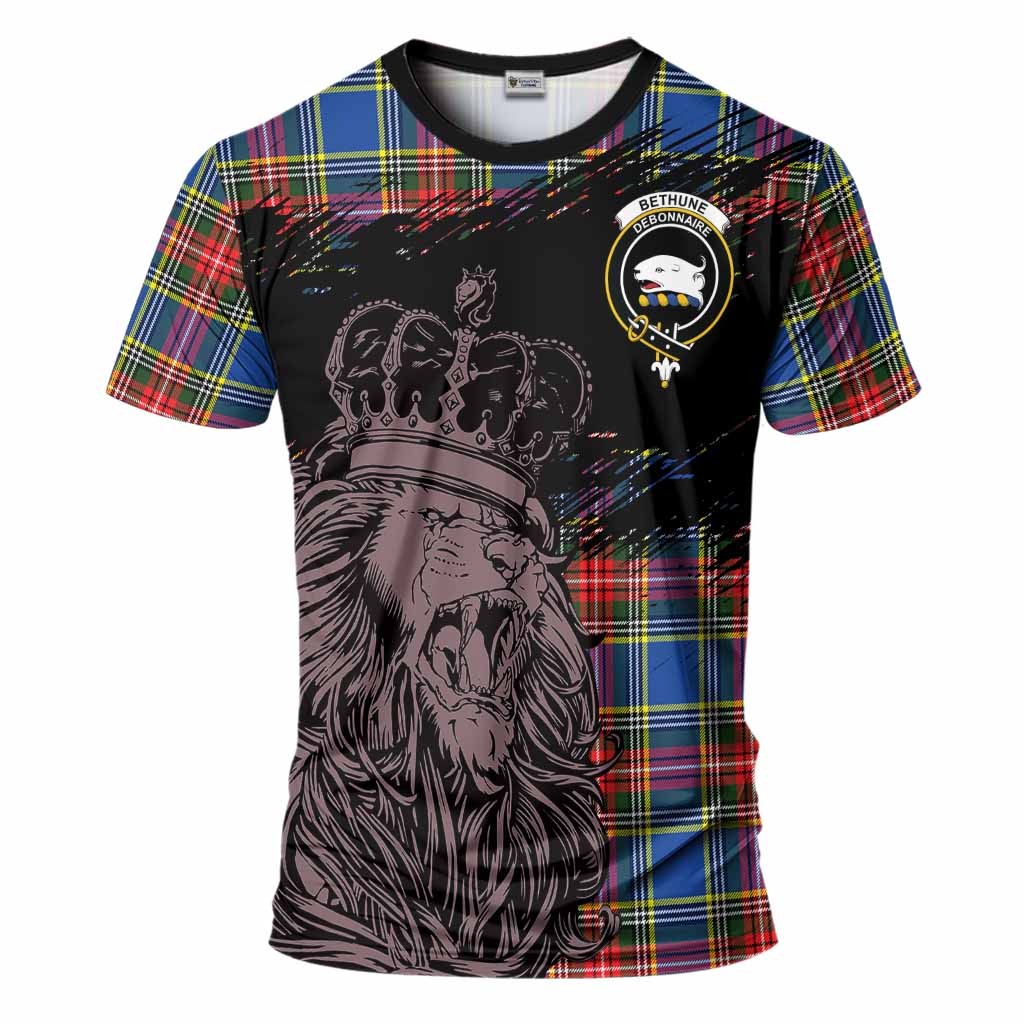 Bethune Tartan Crest T-Shirt Crowned Lion Heritage Style