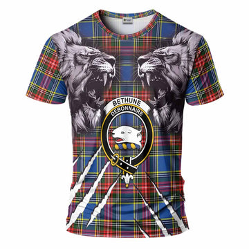 Bethune Tartan Crest T-Shirt Ferocious Lion Style