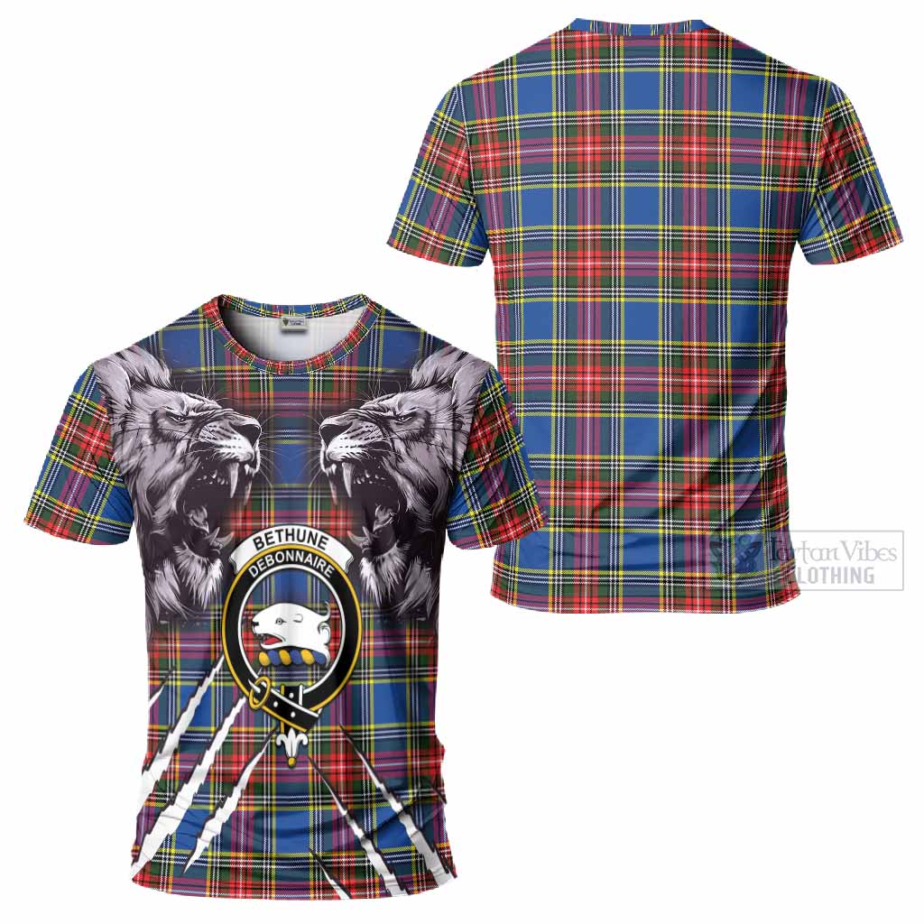 Bethune Tartan Crest T-Shirt Ferocious Lion Style