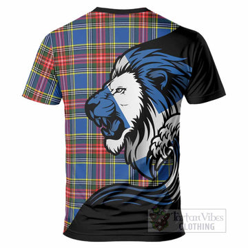 Bethune Tartan Crest T-Shirt Scottish Golden Lions Wave Flow