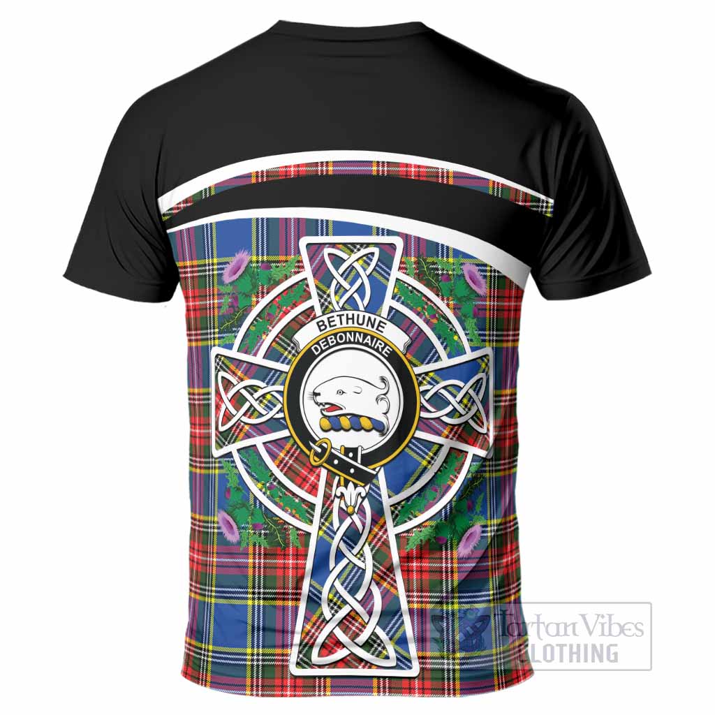 Bethune Tartan Crest T-Shirt Scottish Thistle Celtic Cross Alba Gu Brath