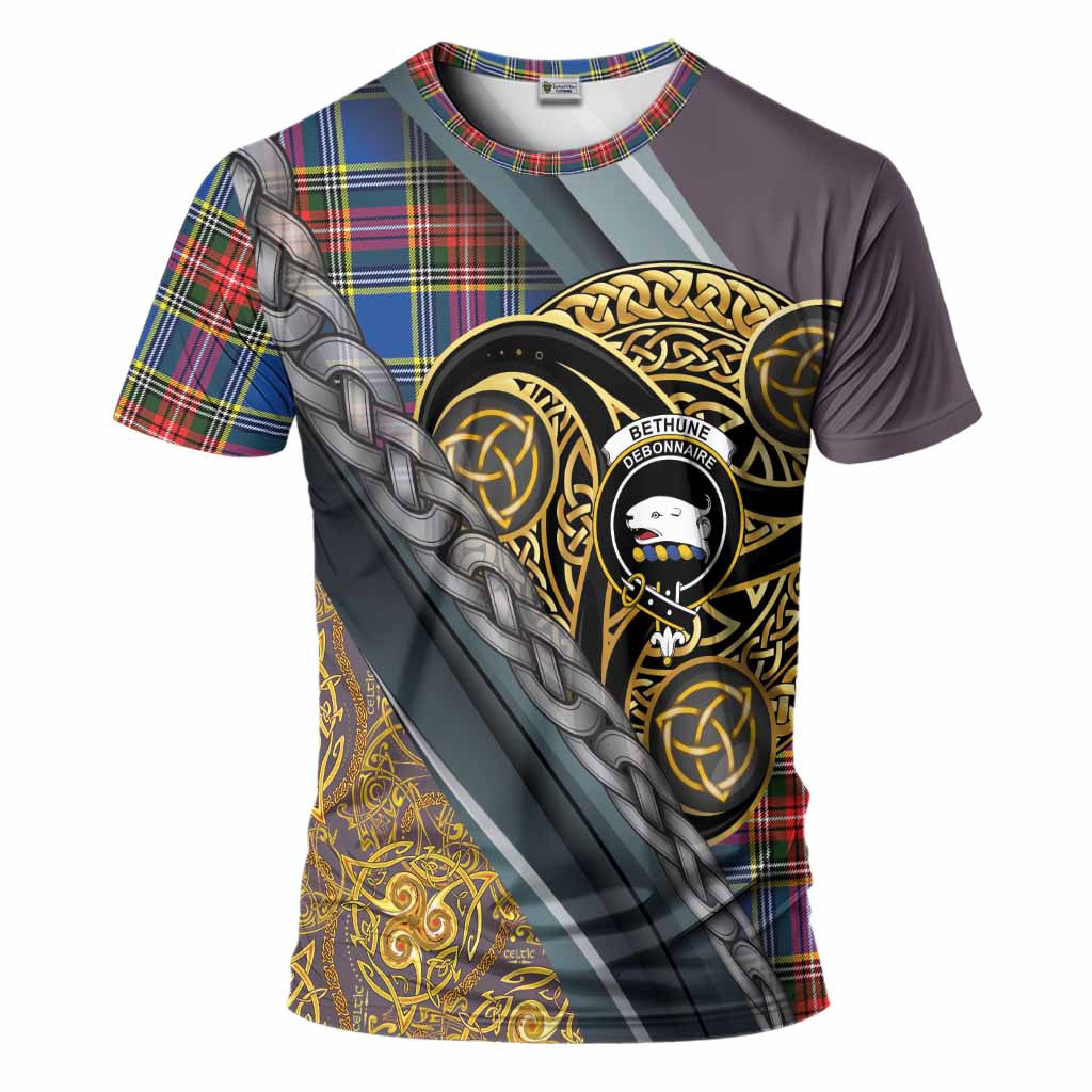Bethune Tartan Crest T-Shirt Scottish Triskele Celtic