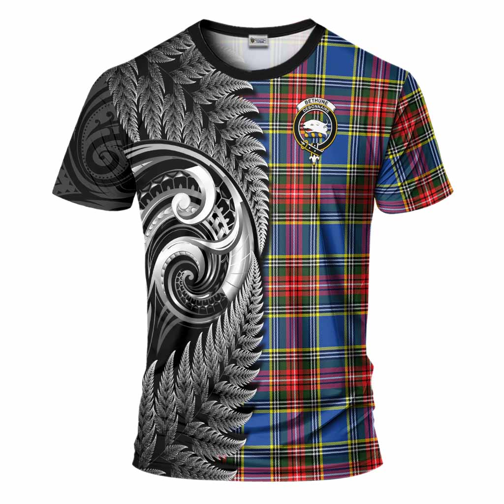 Bethune Tartan Crest T-Shirt With New Zealand Silver Fern Maori Koru