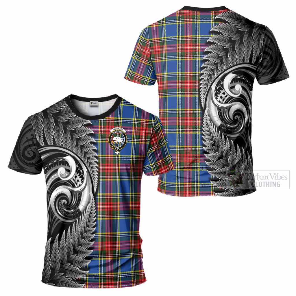 Bethune Tartan Crest T-Shirt With New Zealand Silver Fern Maori Koru