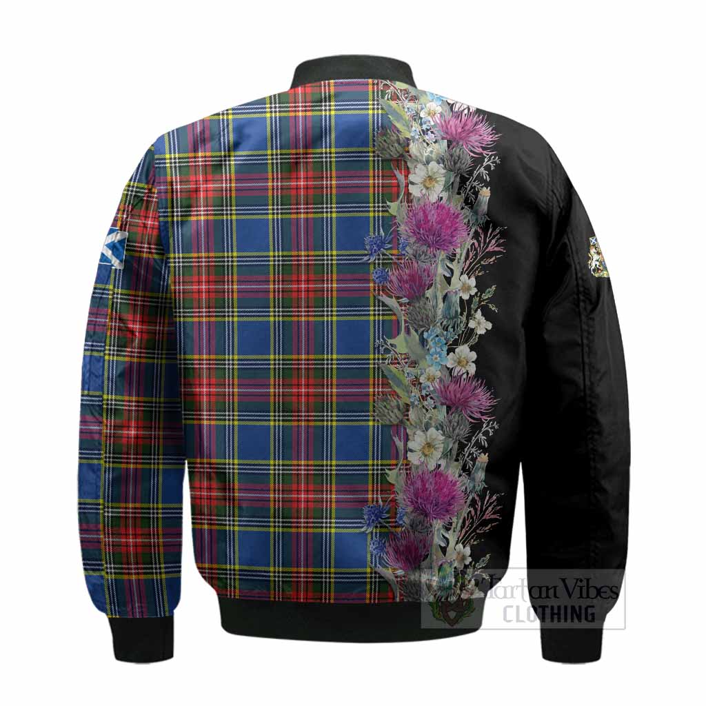 Bethune Tartan Crest Thistle Floral Bomber Jacket - Tartan Vibes Clothing