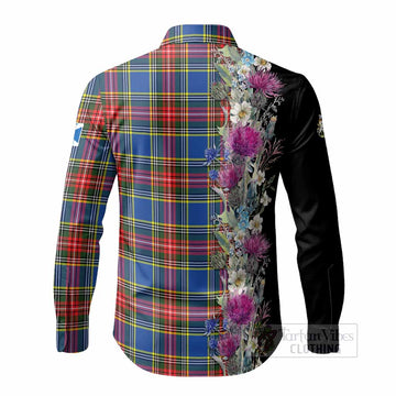 Bethune Tartan Crest Thistle Floral Long Sleeve Button Shirts - Tartan Vibes Clothing